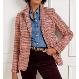 Talbots Classic Shetland Blazer Apple Plaid Multicolor Buttons Wool Blend 22W
